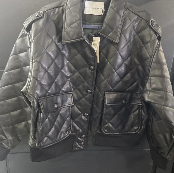 Nwt Bomber Leather Jacket Rebecca Minkoff XL - Picture 7 of 10